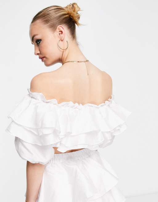 Vero Moda – krótki biały top z falbanami, część zestawu, 2 z 4
