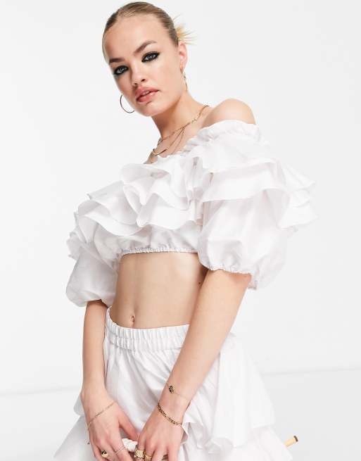Vero Moda – krótki biały top z falbanami, część zestawu, 3 z 4