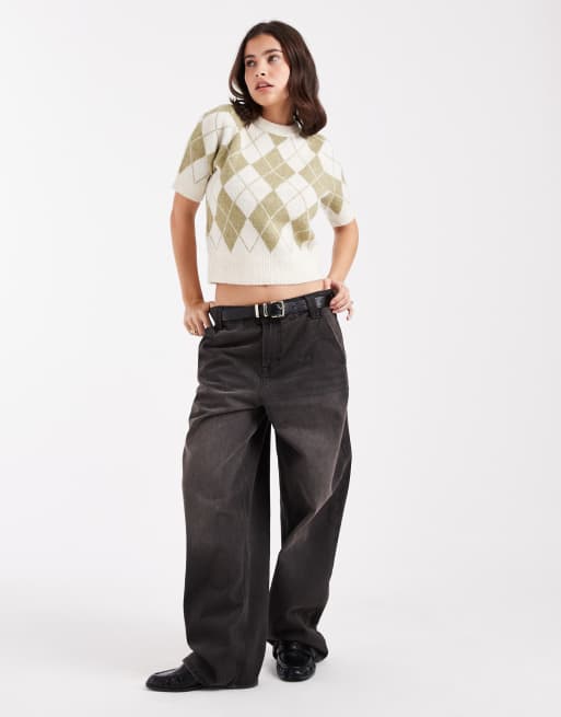 Vero Moda – Krótki sweter z krótkim rękawem w zielone romby, 3 z 4