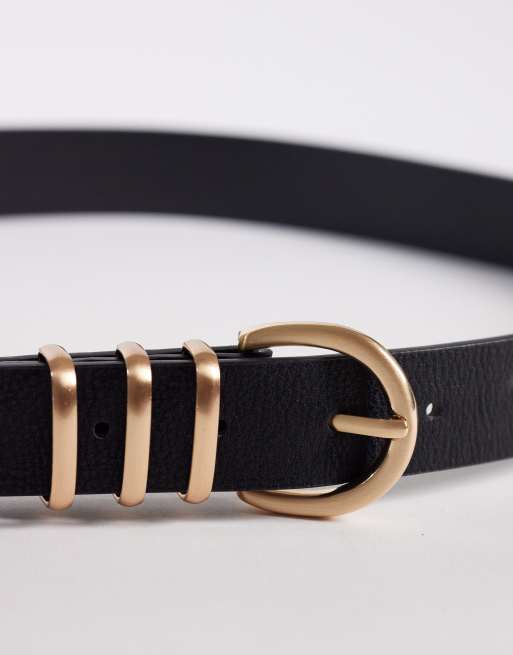 Vero Moda – Kunstledergürtel in Schwarz mit mehreren Schlaufen und goldfarbenem Details, 2 von 3