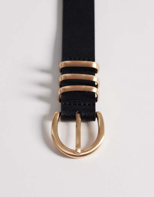 Vero Moda – Kunstledergürtel in Schwarz mit mehreren Schlaufen und goldfarbenem Details, 3 von 3