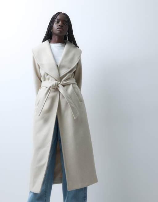 Vero Moda kurtka formalna maxi z paskiem w kolorze owsianego melanżu, 2 z 4
