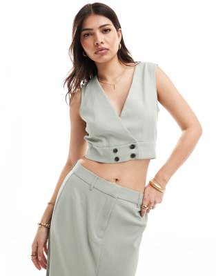 Thumbnail - Vero Moda - Kurz geschnittene Weste in Salbeigrün, Kombiteil