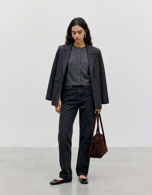 Vero Moda – Kurzärmlige Strickjacke in Dunkelgrau meliert, 3 von 5