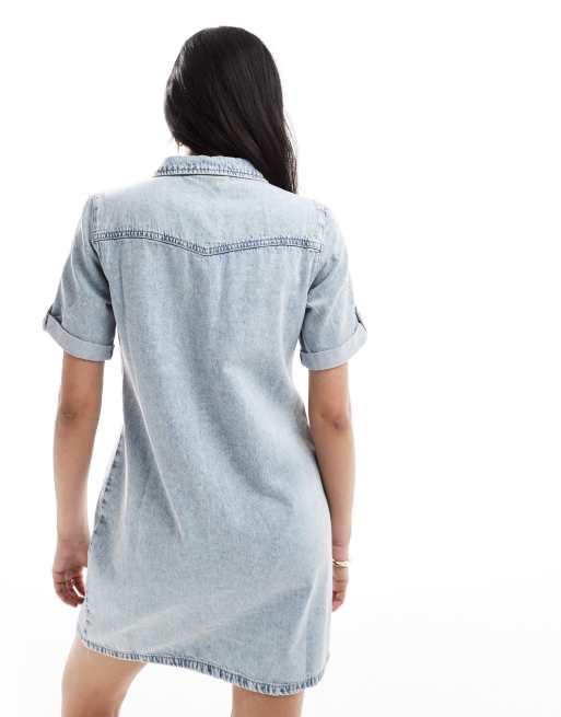 Vero Moda – Kurzärmliges Mini-Jeanskleid in Hellgrau, 4 von 4