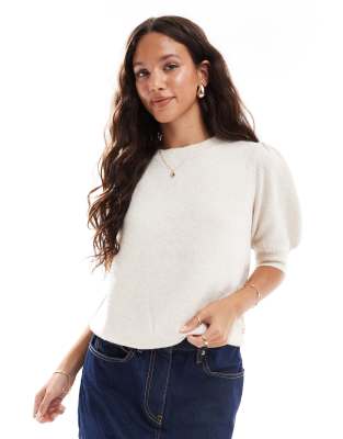 Vero Moda - Kurzärmliges Strickoberteil in Creme meliert-Weiß