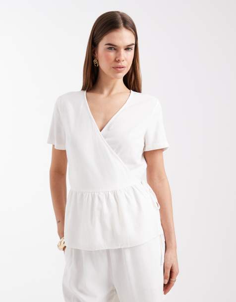 Vero Moda – Kurzärmliges Wickeloberteil in Weiß mit Leinen-Haptik, Kombiteil - view 1