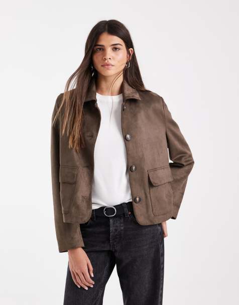 Vero Moda kurze Jacke in Schokobraun in Wildlederoptik - view 1