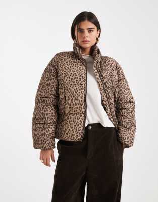 Vero Moda - Kurze Pufferjacke mit Leopardenmuster-Neutral