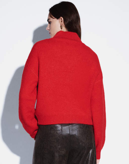 Vero Moda kurzer gestrickter Pullover mit V-Ausschnitt in leuchtendem Rot, 4 von 4