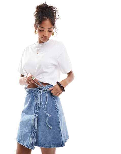 Vero Moda – Kurzer Jeans-Wickelrock in Mittelblau - view 1