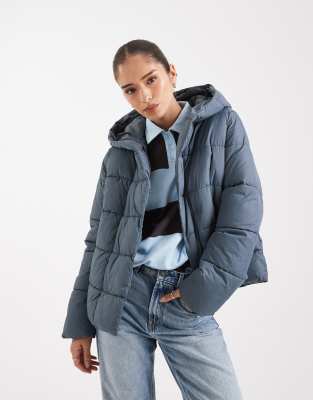 Vero Moda - Kurzer Steppmantel in Sturmgrau mit verdecktem Reißverschluss