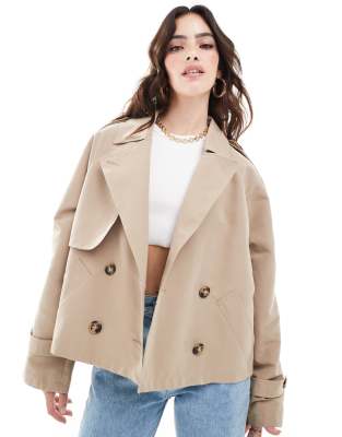 Vero Moda - Kurzer Trenchcoat in Beige mit kastigem Schnitt-Neutral