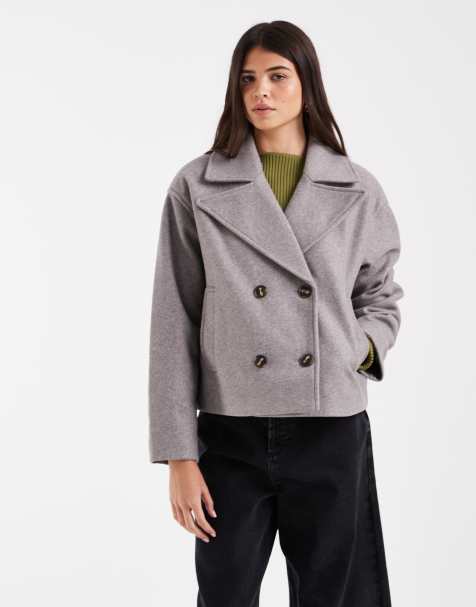Vero Moda kurzer zweireihiger Mantel in Driftwood-Melange - view 1
