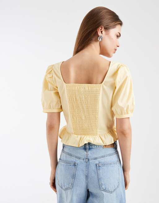 Vero Moda – Kurzes Popeline-Oberteil im Milchmädchen-Stil in Goldgelb mit Puffärmeln, 4 von 4