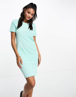 Vero Moda - Kurzes T-Shirt-Kleid aus Jersey in Blau mit Kräuselsaum