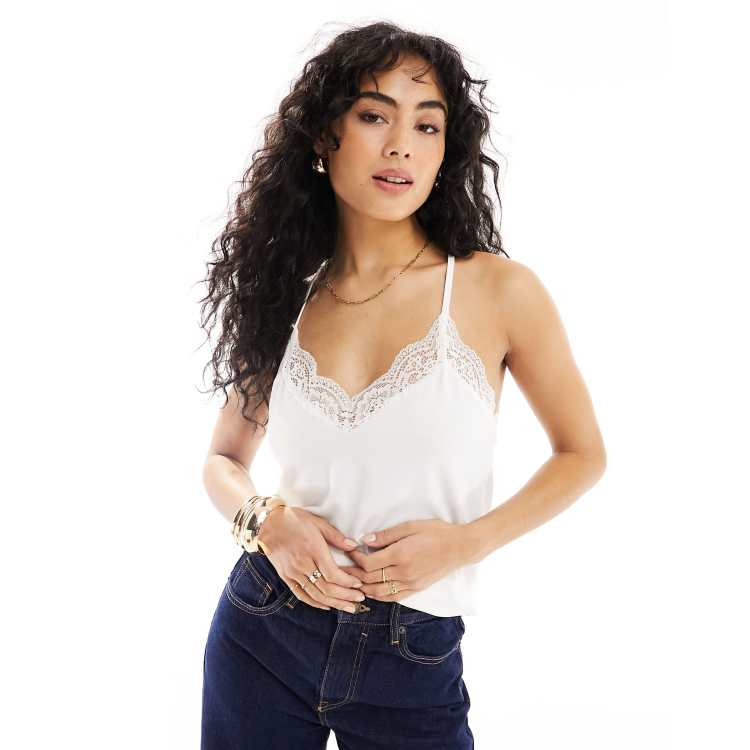 Vero Moda cropped cami top with lace trim in white