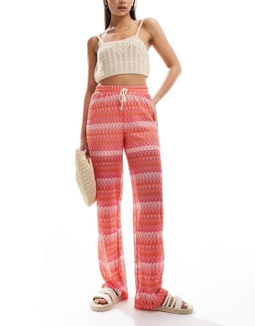 Vero Moda lace beach pants in pink chevron print