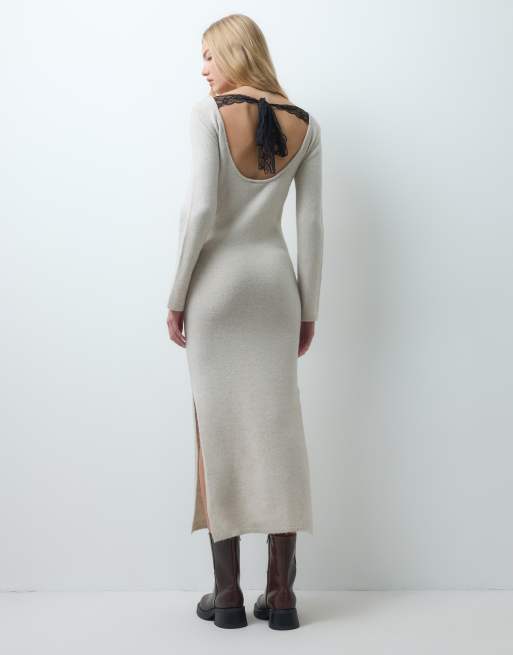Vero Moda lace bow detail knitted maxi dress in cream, 2 of 4
