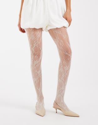 Vero Moda Lace Detail Tights In Neutral