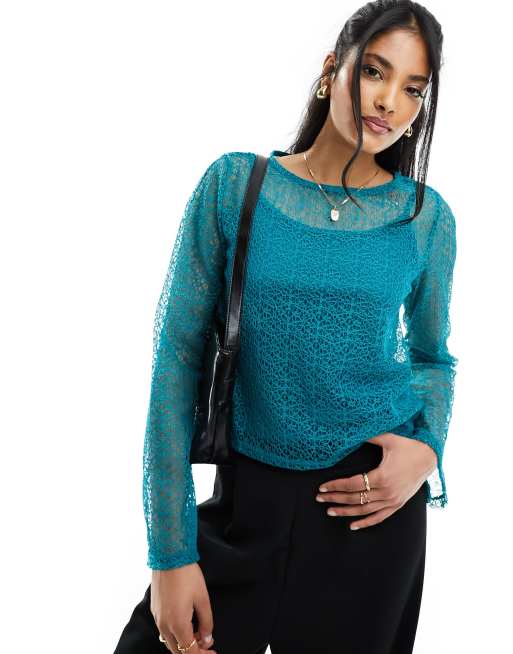 Long sleeve lace overlay sale top