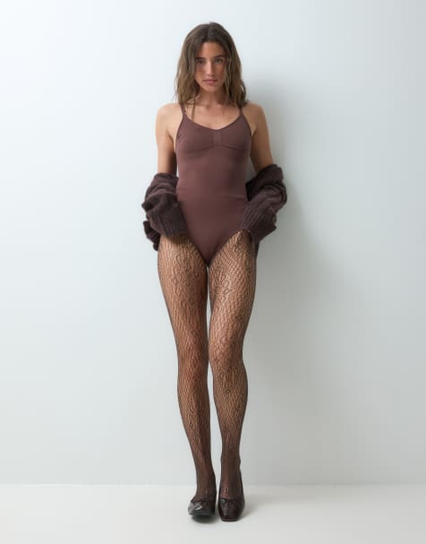 Vero Moda lace tights in chocolate brown - view 1