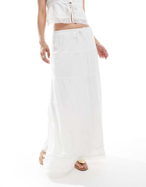 Vero Moda lace trim tiered boho maxi skirt co-ord in white, 2 of 5