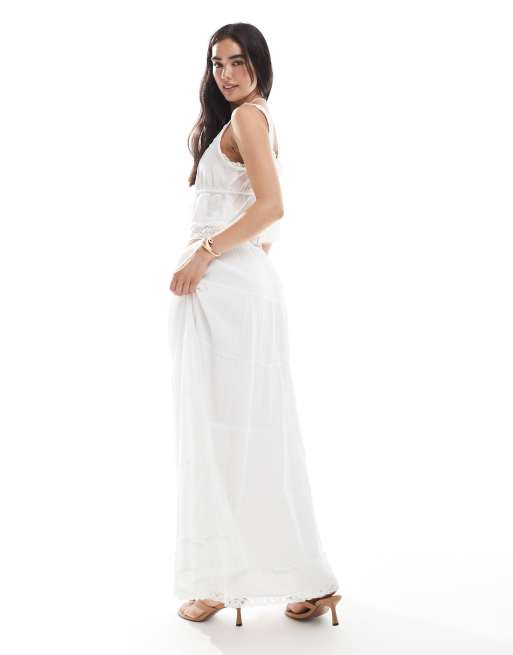 Vero Moda lace trim tiered boho maxi skirt co-ord in white, 3 of 5