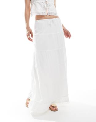 Vero Moda Lace Trim Tiered Boho Maxi Skirt In White