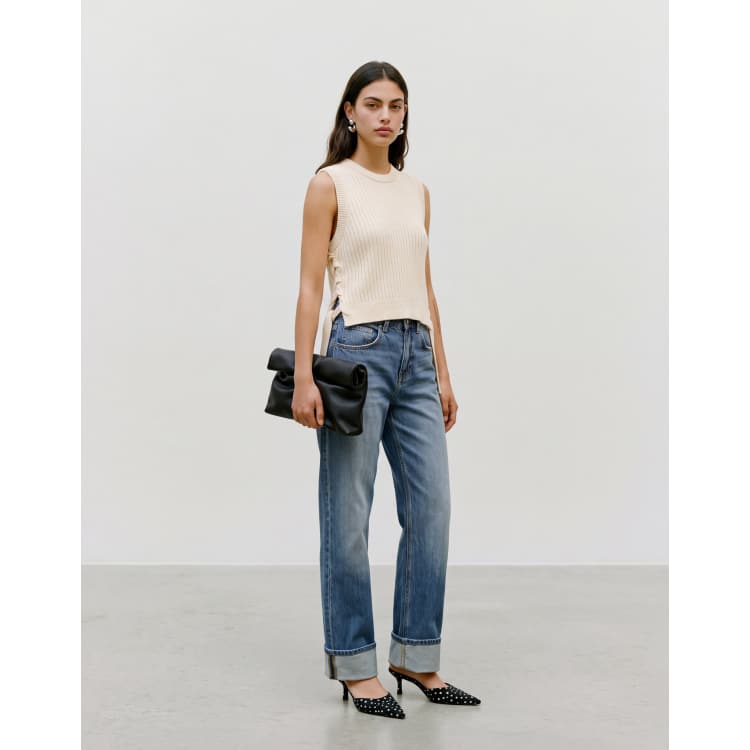 Vero Moda lace up rib knit tank top in cream | ASOS