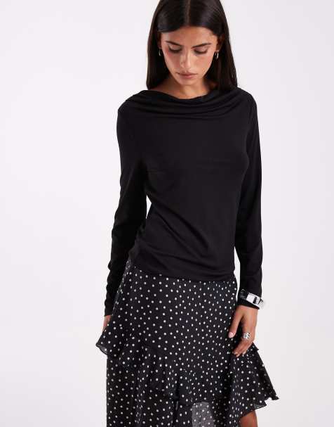 Vero Moda Langarm-Top mit Wasserfallausschnitt in Schwarz - view 1
