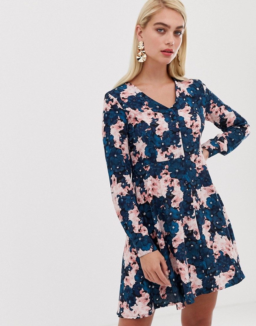 Vero Moda – Långärmad klänning med knäppning-Marinblå