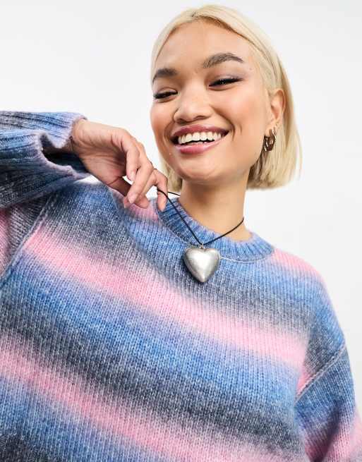 Vero Moda – Langärmliger Strickpullover in Blau gestreift