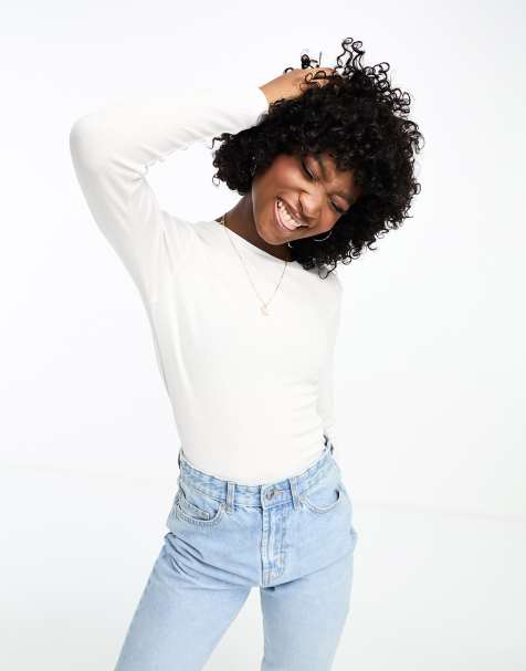 Vero Moda – Langärmliges, geripptes T-Shirt in Weiß - view 1
