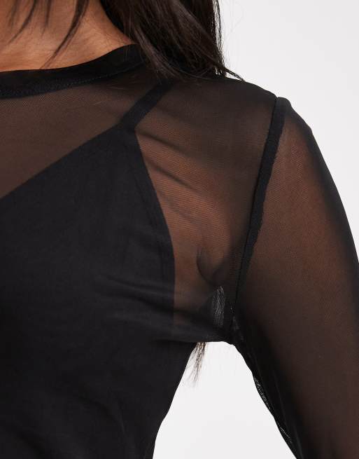 Vero Moda – Langärmliges, transparentes Netzstoffoberteil in Schwarz, 4 von 4