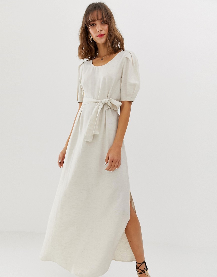 Vero Moda - Lange linnen jurk met grote mouwen-Crème
