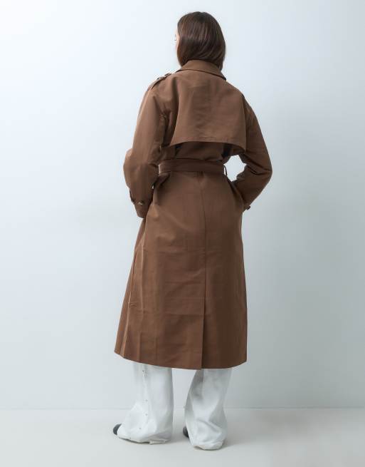 Vero Moda lange trenchcoat met ceintuur in bruin, 3 van 4