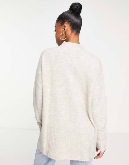 Vero Moda – Langer Strickpullover in Creme , 2 von 4