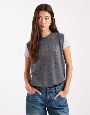 Vero Moda - Langer Strickpullunder in Grau meliert