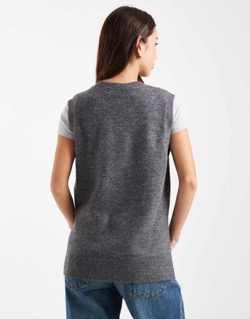 Vero Moda – Langer Strickpullunder in Grau meliert, 4 von 4
