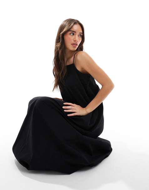 Vero Moda – Langes Camisole-Kleid aus Popeline in Schwarz mit Ballonsaum - view 1