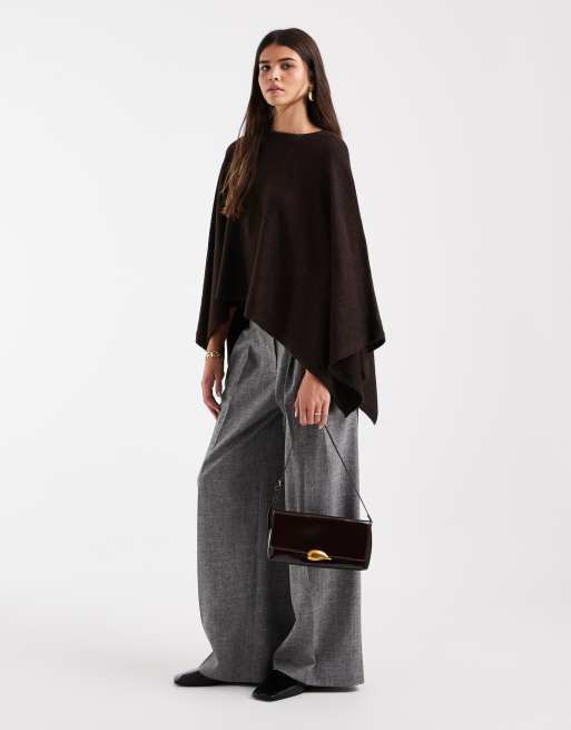 Vero Moda langærmet O-hals cape i chokoladebrun, 3 af 4