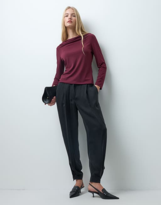 Vero Moda langærmet waterfall-top i burgundy, 4 af 4