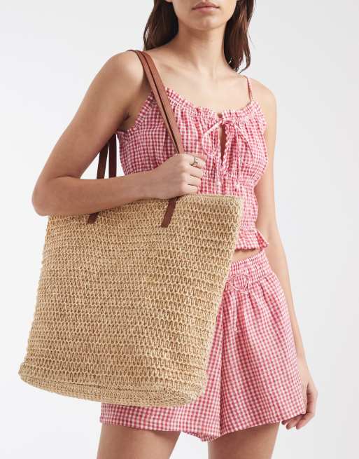 Vero Moda large straw tote beachbag in natural , 2 of 4