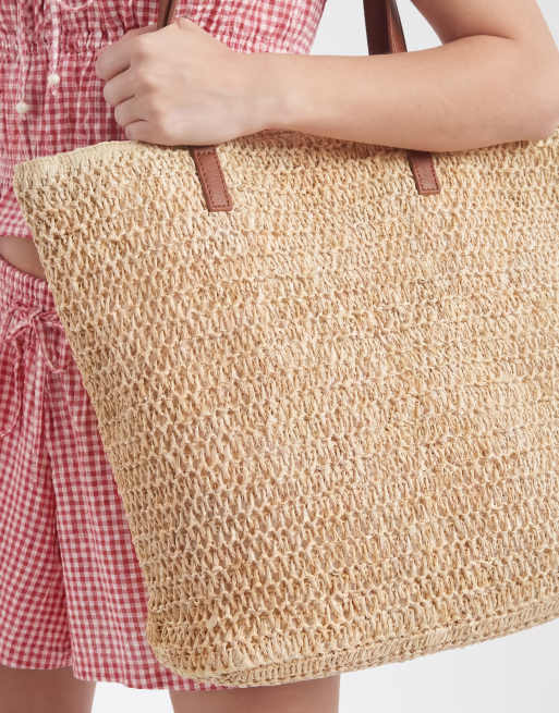 Vero Moda large straw tote beachbag in natural , 3 of 4