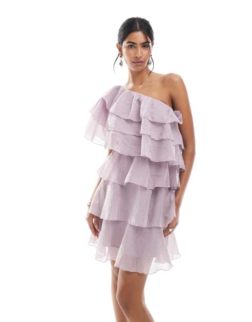 Vero Moda layered ruffle chiffon one shoulder mini dress in