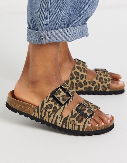 Vero Moda leather animal print buckle sandals