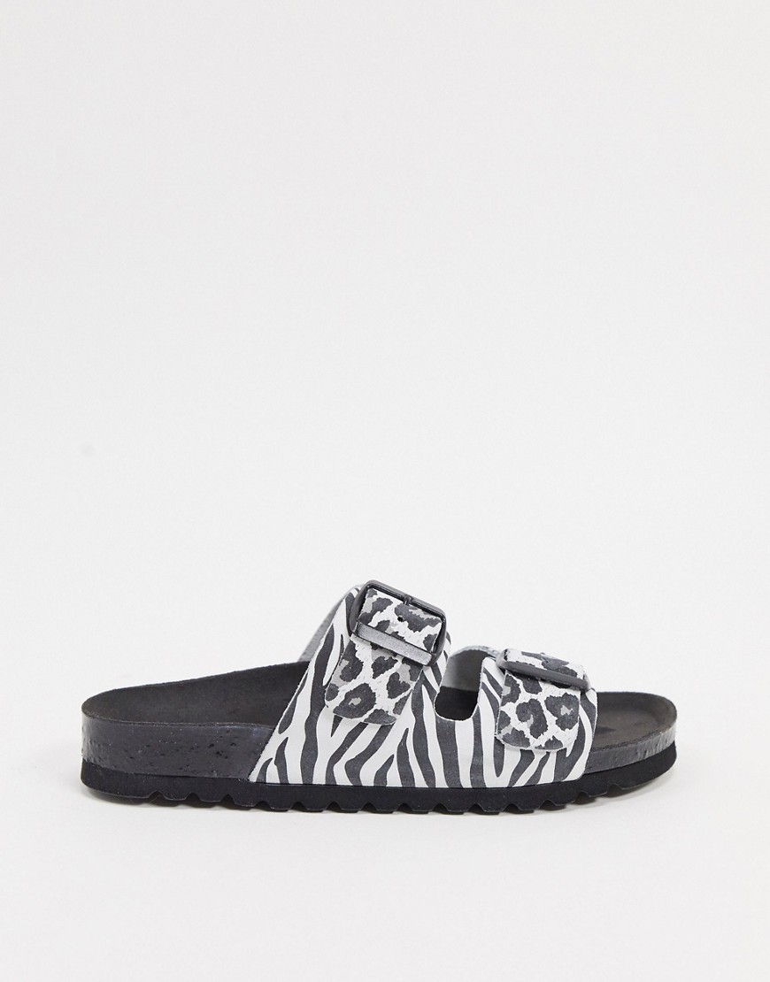 Vero Moda leather animal print buckle sandals-Multi