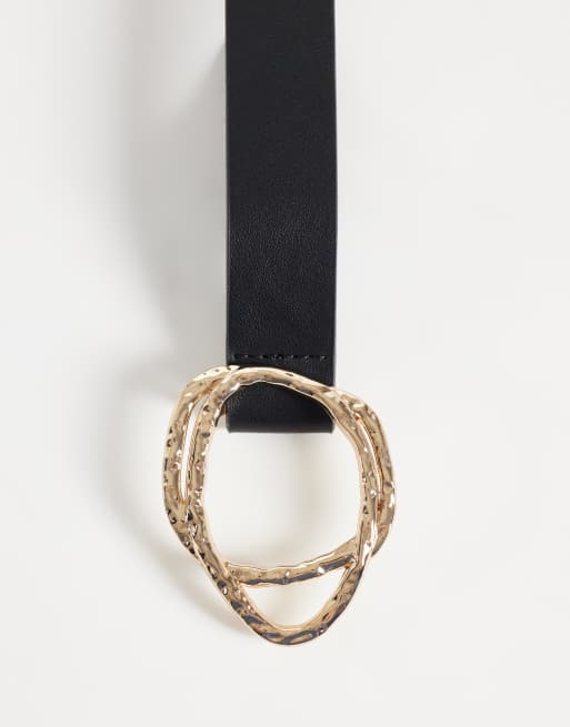 Vero Moda leather gold circle buckle belt in black, 2 of 3