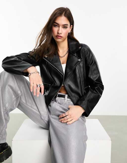 Vero Moda leather jacket in black | ASOS